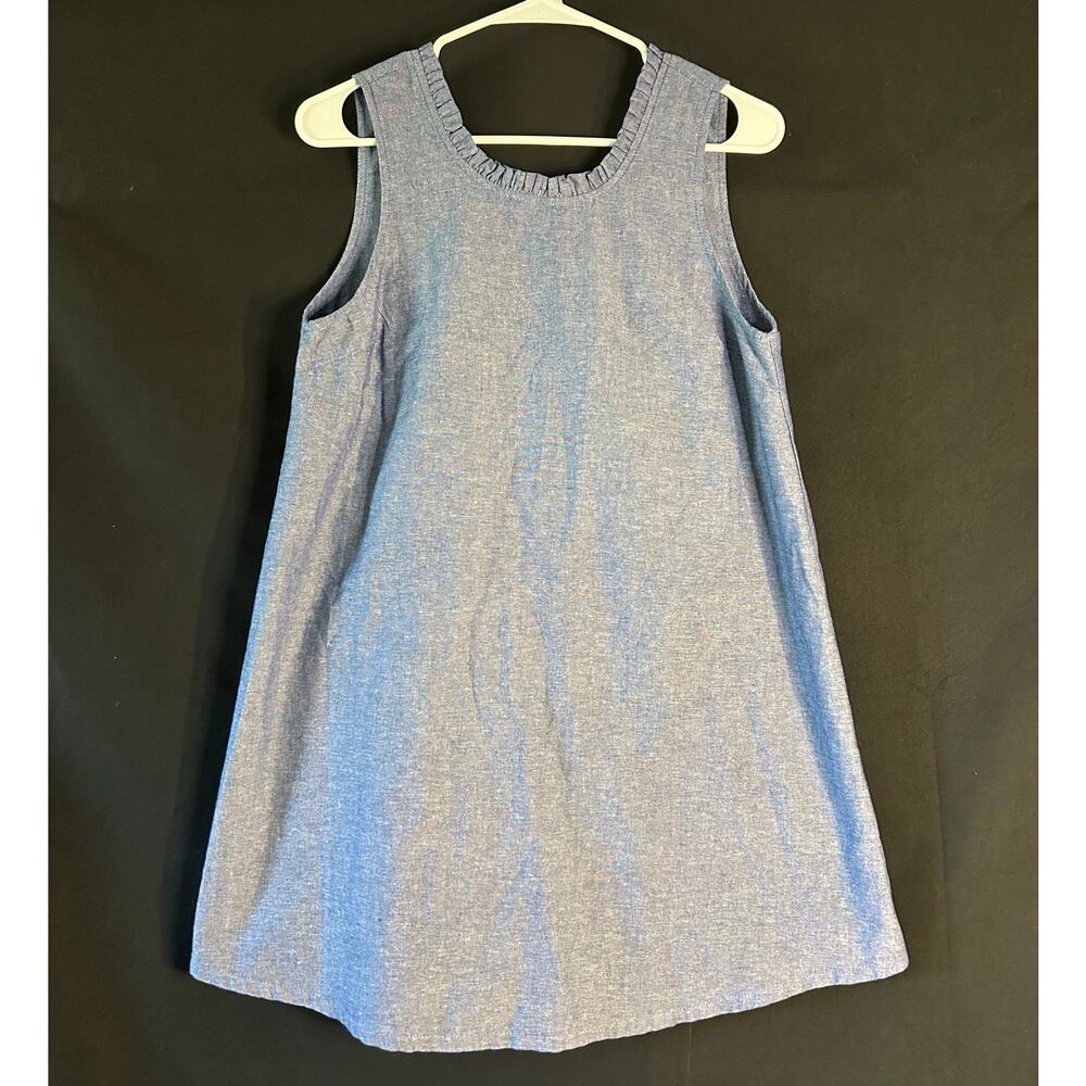 Loveriche Chambray Dress Sleeveless Blue Ruffle Neck Open Back Size M